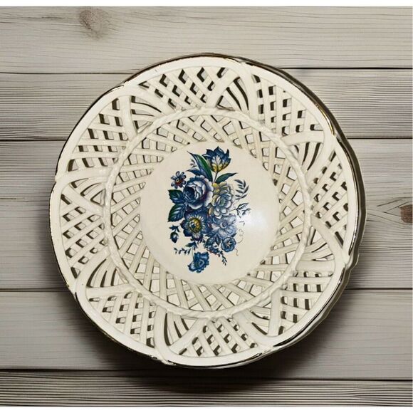 White Round Woven Latticed Ceramic Basket  Bowl Open Weave Set Of 2 - Picture 4 of 8